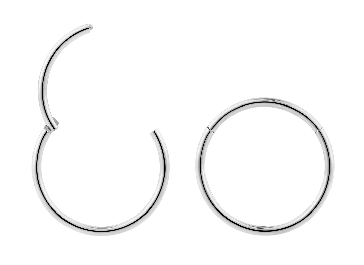 Children's earrings - G23 titanium polished hinged hoop earrings in natural silvery grey, 10mm size.