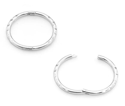 Children's earrings featuring 925 sterling silver faceted halo sleepers hinged hoop earrings, made in Australia.