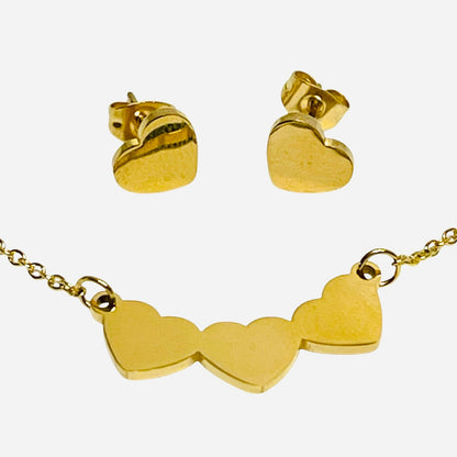 Mothers' and Teens' Necklace and Earrings Set:  Surgical Steel Gold IP Heart Necklace and Earrings Set