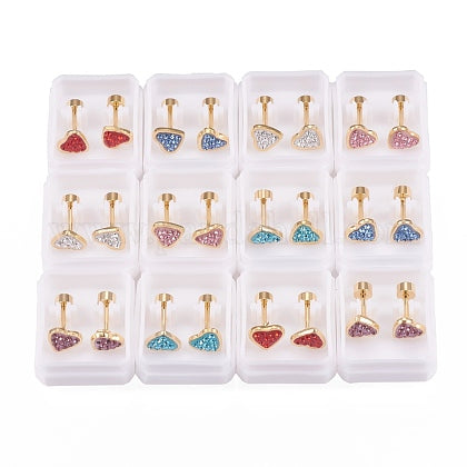 Children's Earrings:  Surgical Steel with Gold IP Sparkly Hearts with Screw Backs in 6 Colours