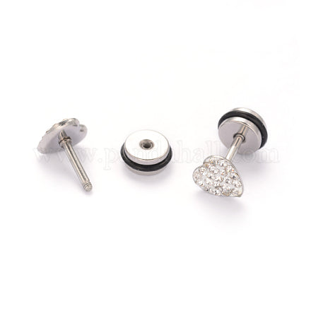 Stainless steel crystal heart earrings with screw backs featuring clear crystal designs for kids' jewelry.