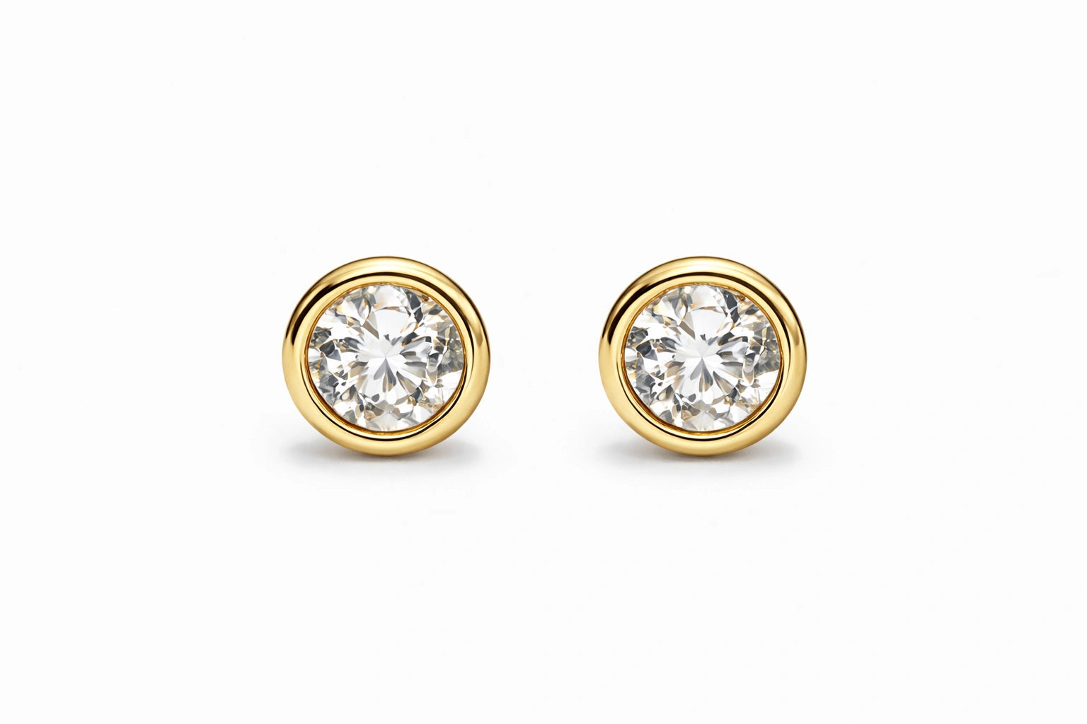 Children's earrings – 14k gold bezel set round CZ screw back studs 4mm, ideal for kids ages 3 to 10.