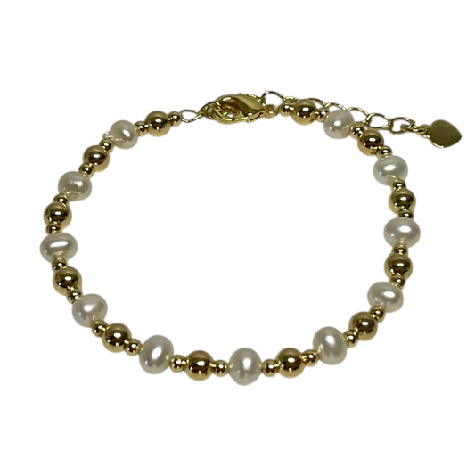 Children's Bracelets:  18k Gold Filled, Freshwater Pearl Bracelets 14cm + Extension. Age 2 - 6 with Gift Box