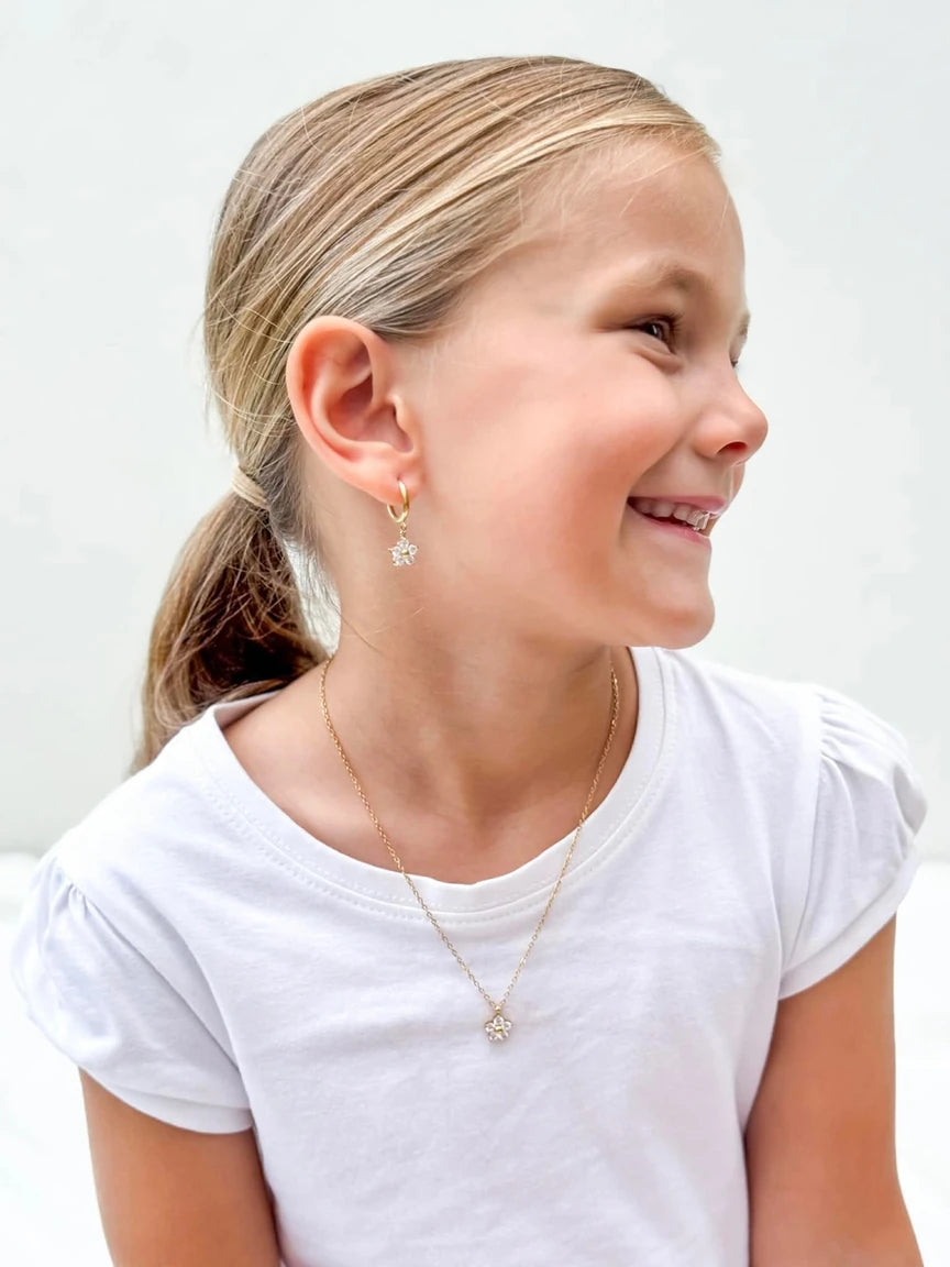 Flower Hoop Earrings - 316L Surgical Steel 18k Gold Plated CZ Flower Charms