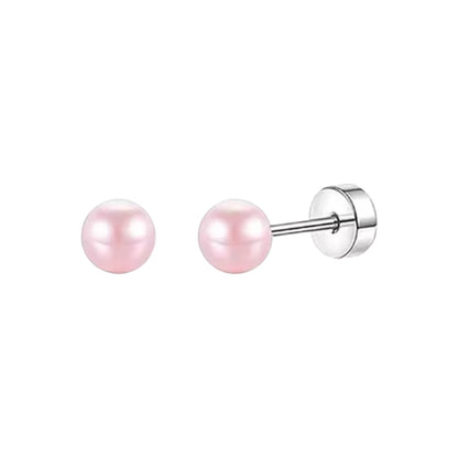 Baby & Children’s Earrings: 4mm Pink Pearl Studs – Hypoallergenic Stainless Steel Screw-Backs