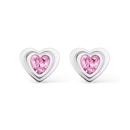 925 silver heart earrings with pink cubic zirconia – for teens or mum and daughter gifts