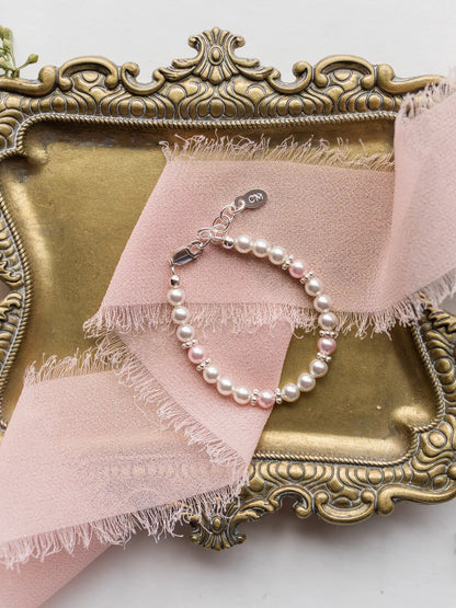 Girls Sterling Silver Freshwater Pearl Bracelet - Pink and White (6 - 10 years)