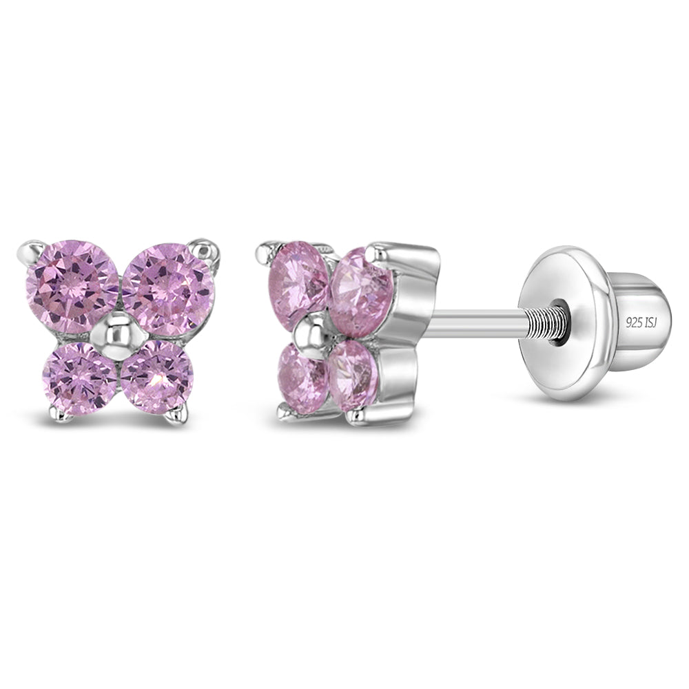 Butterfly earrings sterling silver CZ with screw backs for toddlers and babies