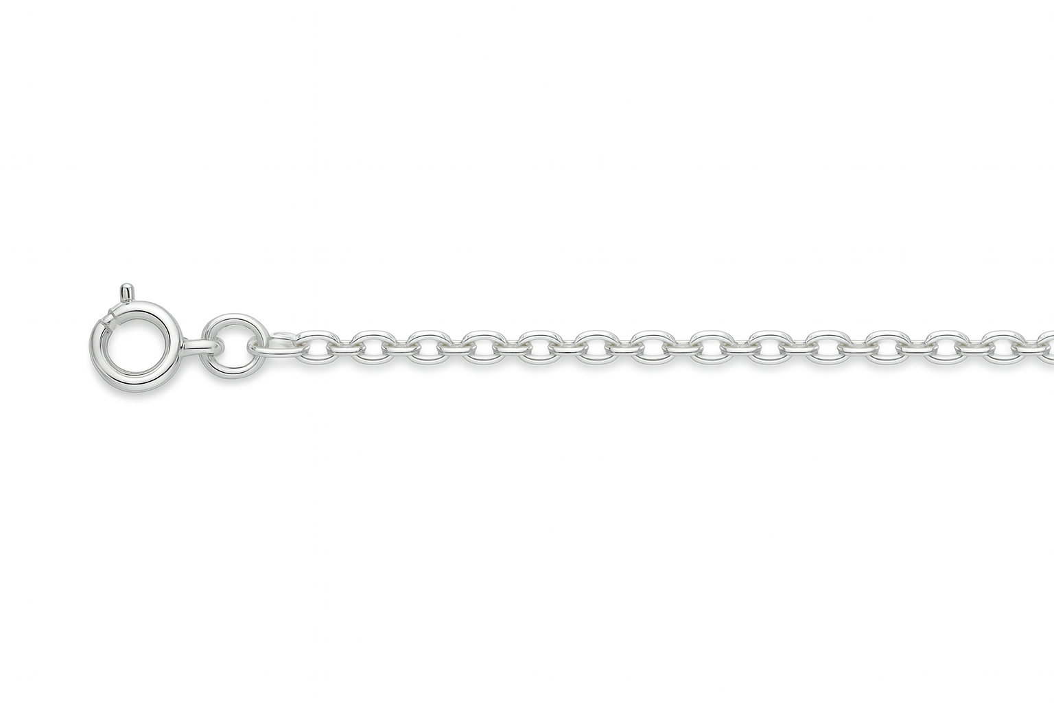 Silver chain with a round spring clasp on a white background