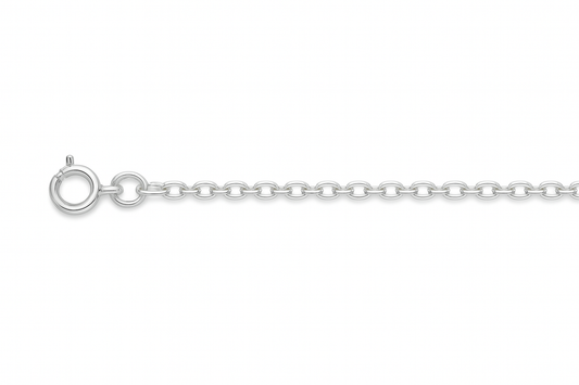 Silver chain with a round spring clasp on a white background