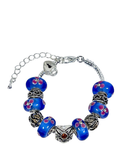 Baby and Children's Bracelets:  European Style Bracelets with Blue and Pink Lampwork Beads