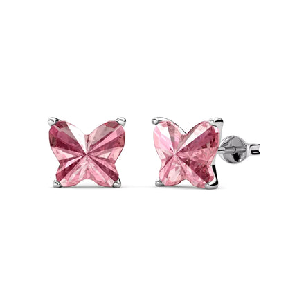 Children's earrings featuring 925 sterling silver pink Austrian crystal butterfly studs for kids.