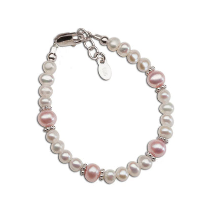 Girls Sterling Silver Freshwater Pearl Bracelet - Pink and White (6 - 10 years)