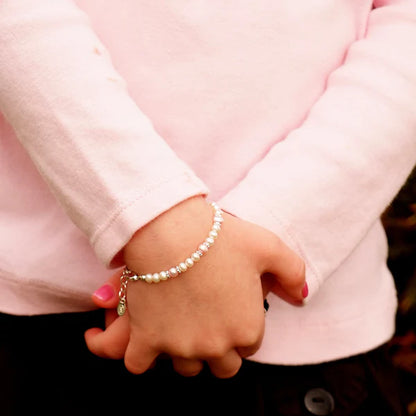 Girls Sterling Silver Freshwater Pearl Bracelet - Pink and White (6 - 10 years)