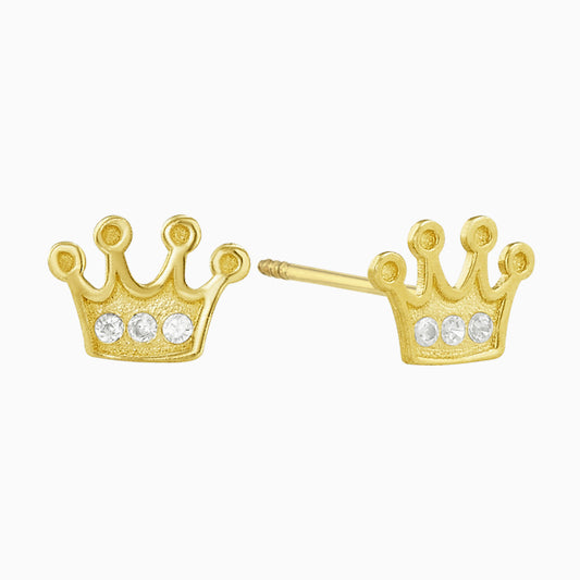 Children's Earrings:  14k Solid Gold Princess Crown Earrings with Screw Backs and Gift box