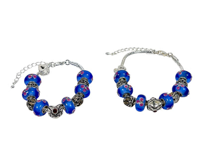 Baby and Children's Bracelets:  European Style Bracelets with Blue and Pink Lampwork Beads