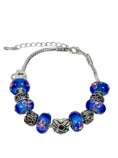 Baby and Children's Bracelets:  European Style Bracelets with Blue and Pink Lampwork Beads