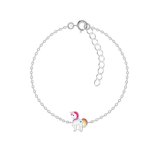 Baby and Children's Bracelets:  Sterling Silver Brightly Enamelled Unicorn Bracelets 13cm +3cm