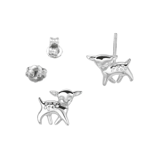 Deer earrings - 925 sterling silver little deer studs with secure push back closures.