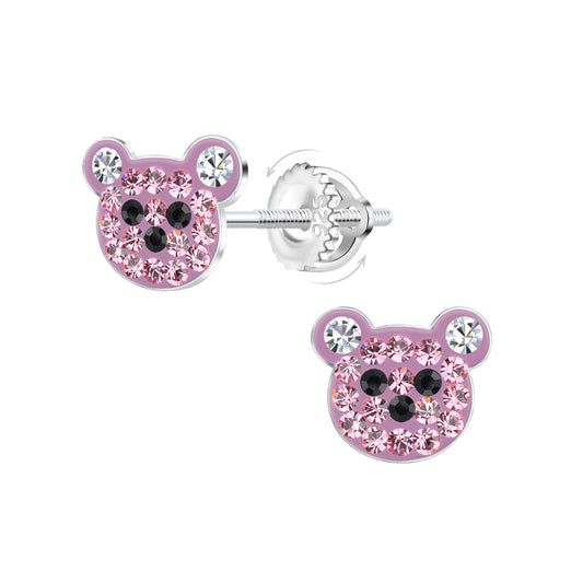 Bear earrings featuring 925 sterling silver and sparkling crystals, perfect for stylish everyday wear.