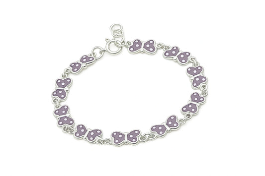 Bracelet with purple butterfly charms on a white background