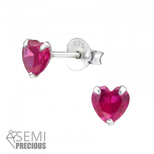 Children's Earrings:  Sterling Silver Genuine Ruby Heart Earrings Ages 2 - 12