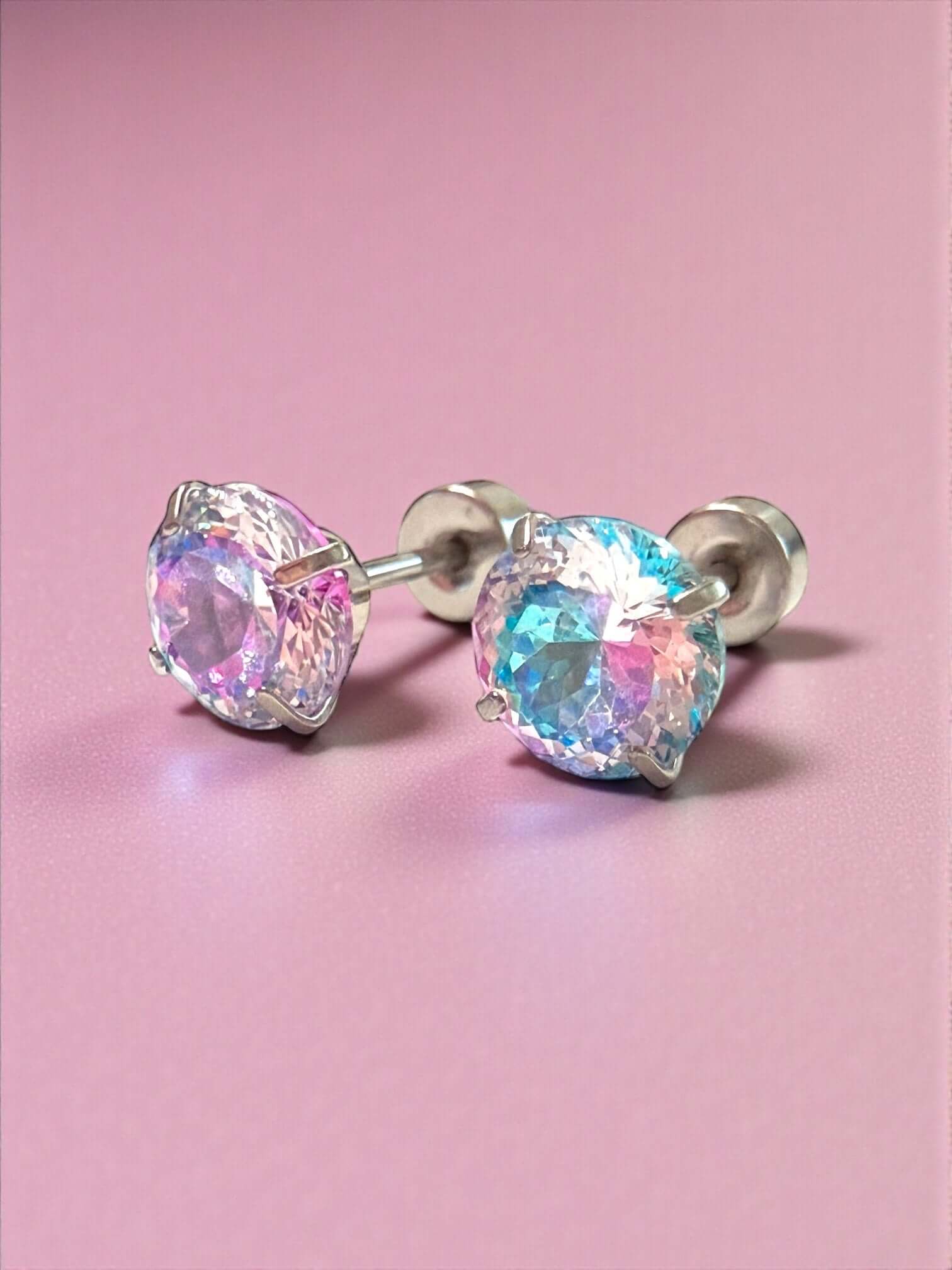 CZ earrings featuring 6mm fireworks gradient cubic zirconia studs set in 316L surgical steel.