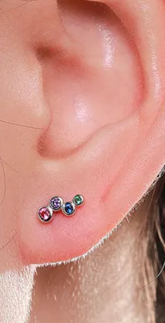 CZ stud earrings showcasing multiple bezel-set colored cubic zirconia in sterling silver, perfect for vibrant style.