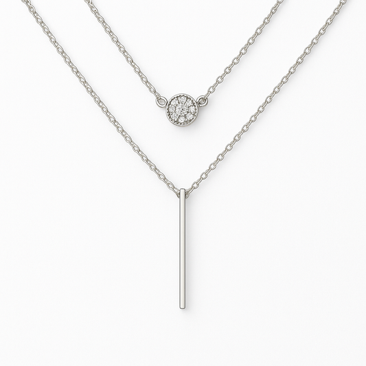 Teens & Mother's Necklaces:  Sterling Silver Double Strand Bar Necklace with Gift Box