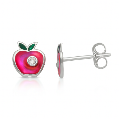 Apple Earrings for Kids - Sterling Silver Children's Earrings with CZ (red)