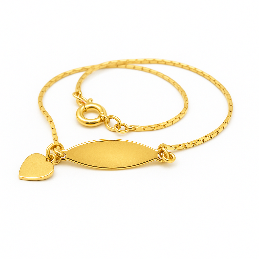 Children's anklet - gold plated ID style with tiny heart charm, 21.5cm, perfect for stylish everyday wear.