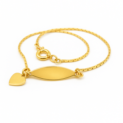 Children's anklet - gold plated ID style with tiny heart charm, 21.5cm, perfect for stylish everyday wear.