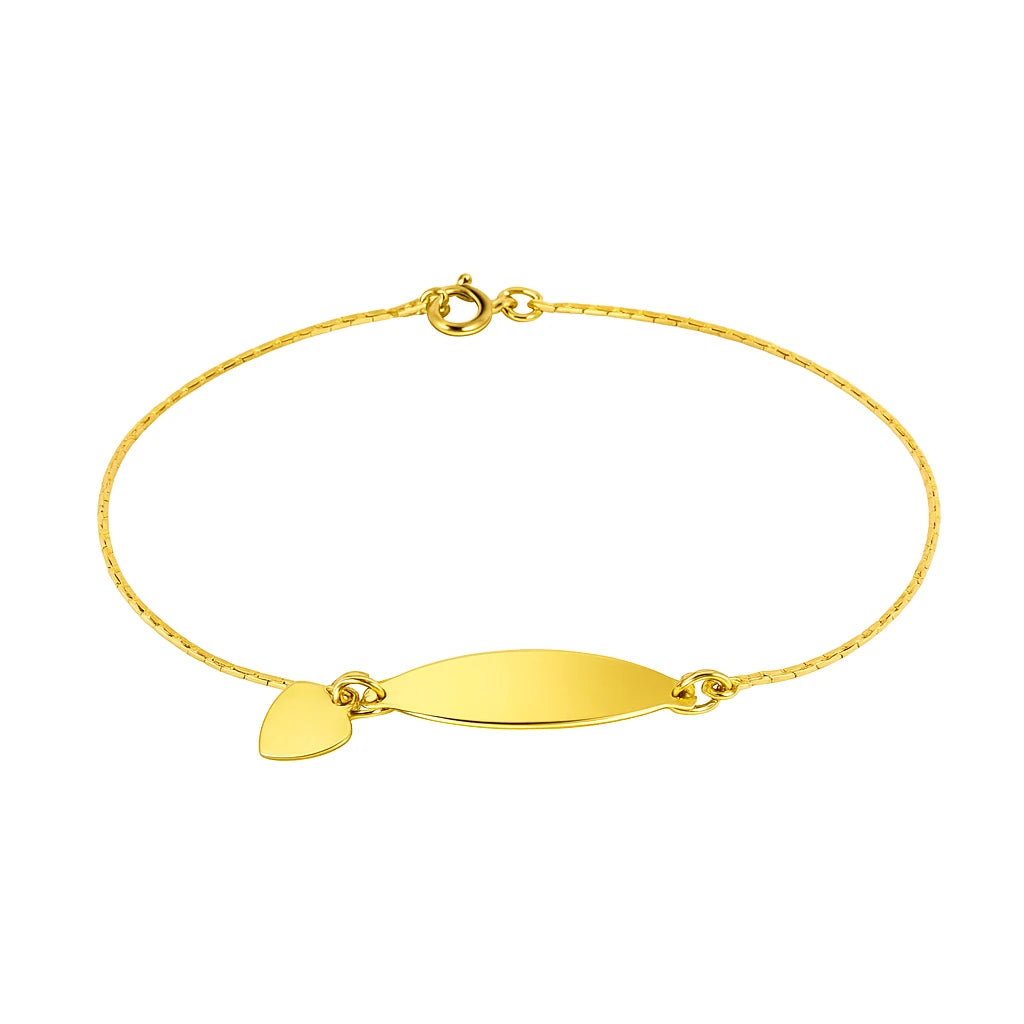 Children's anklet - gold plated ID style with heart charm, 21.5cm, perfect for everyday and special occasions.