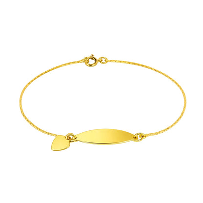 Children's anklet - gold plated ID style with heart charm, 21.5cm, perfect for everyday and special occasions.