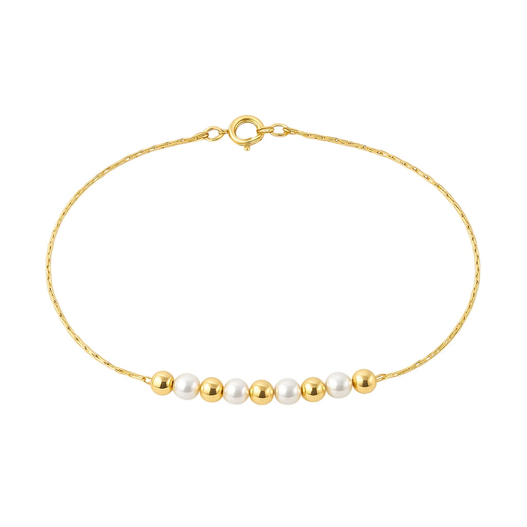 Children's anklet - gold plated chain with faux pearls and gold balls, 21.5cm, elegant accessory for kids.