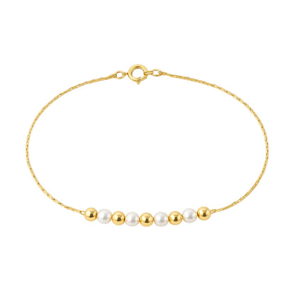 Children's anklet - gold plated chain with faux pearls and gold balls, 21.5cm, elegant accessory for kids.