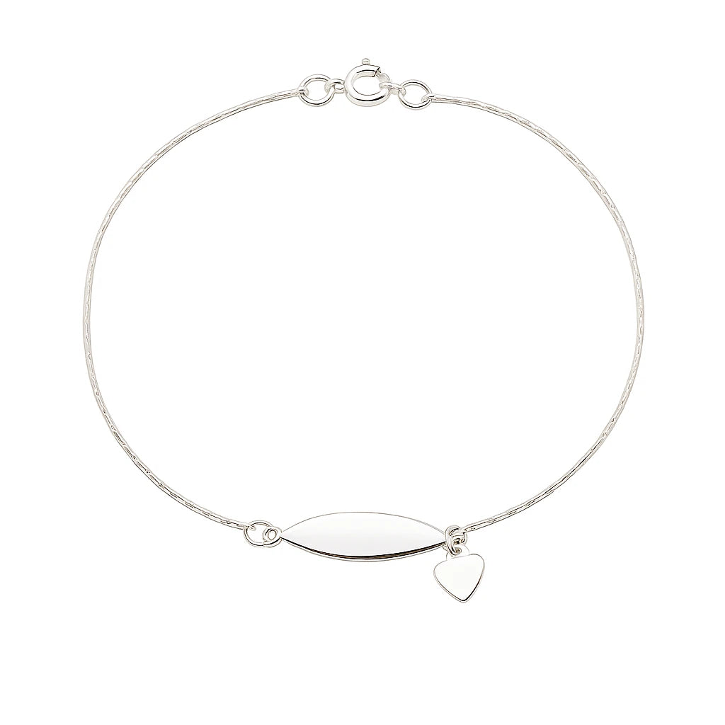 Children's anklet - Silver Plated ID Style with Heart Charm 21cm, perfect for kids' daily wear.