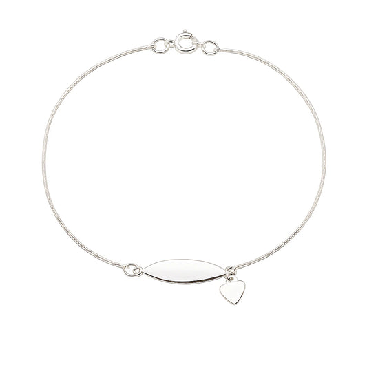 Children's anklet - Silver Plated ID Style with Heart Charm 21cm, perfect for kids' daily wear.