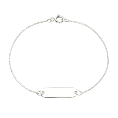 Children's anklet in silver plated material featuring a charming ID plate, perfect for personalized style and comfort.