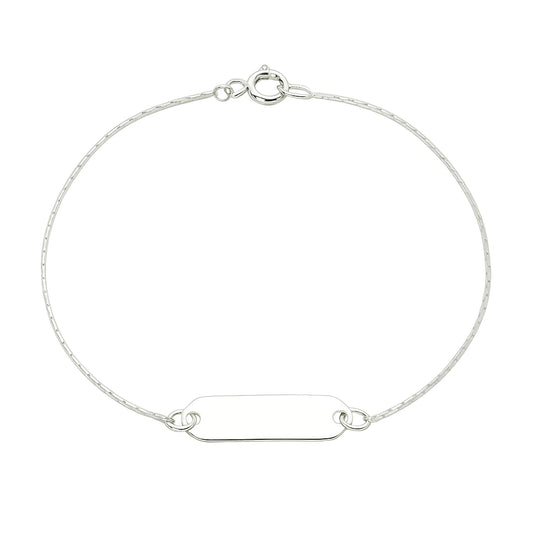 Children's anklet in silver plated material featuring a charming ID plate, perfect for personalized style and comfort.