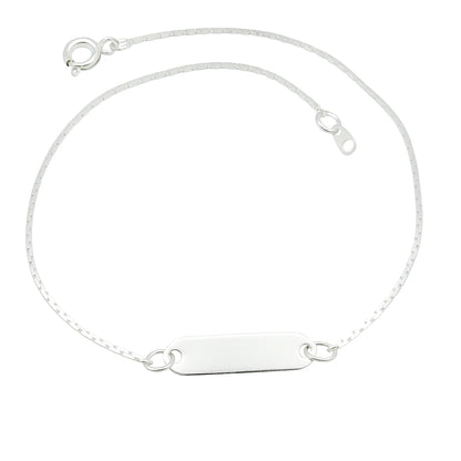 Children's anklet in silver plated material featuring a charming ID plate, perfect for kids' style and comfort.