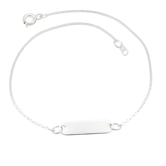 Children's anklet in silver plated material featuring a charming ID plate, perfect for kids' style and comfort.