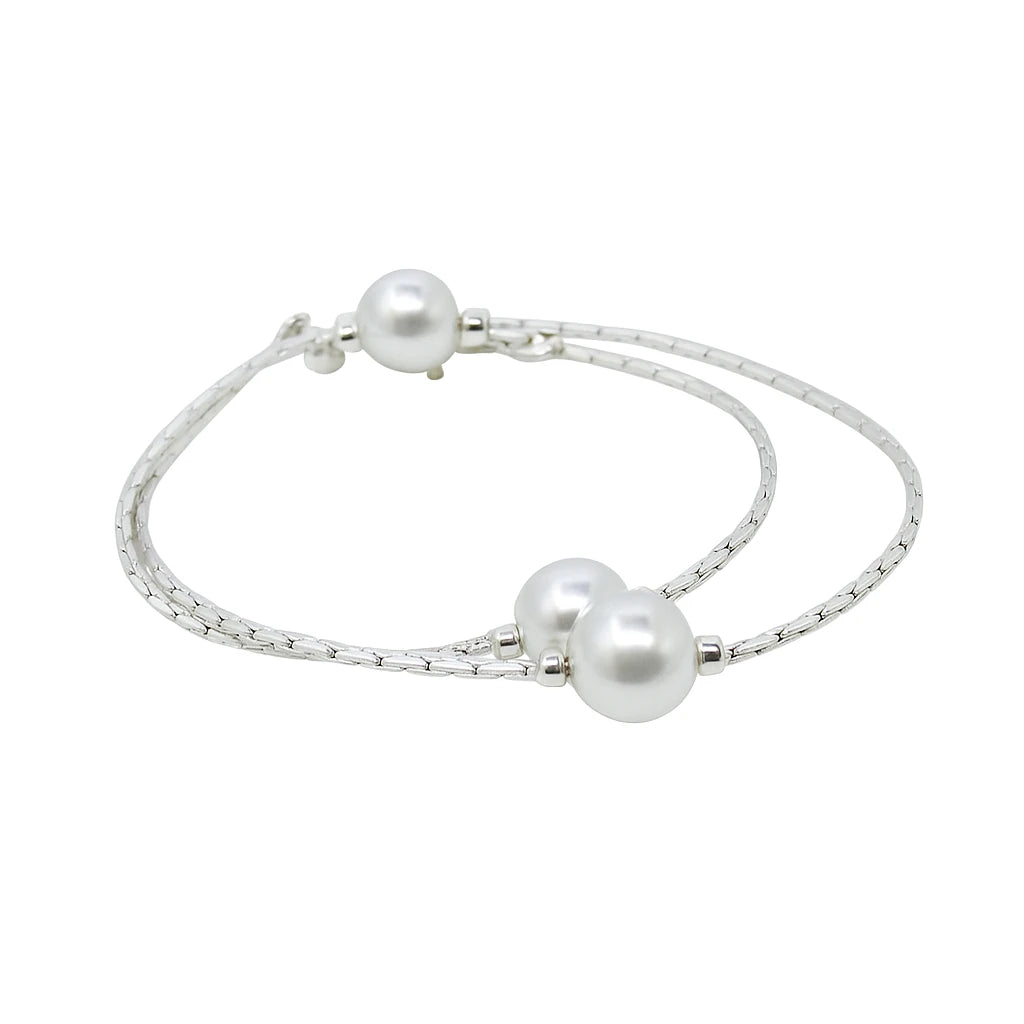 Children's anklet - silver plated chain with three faux pearls, elegant jewelry for kids.