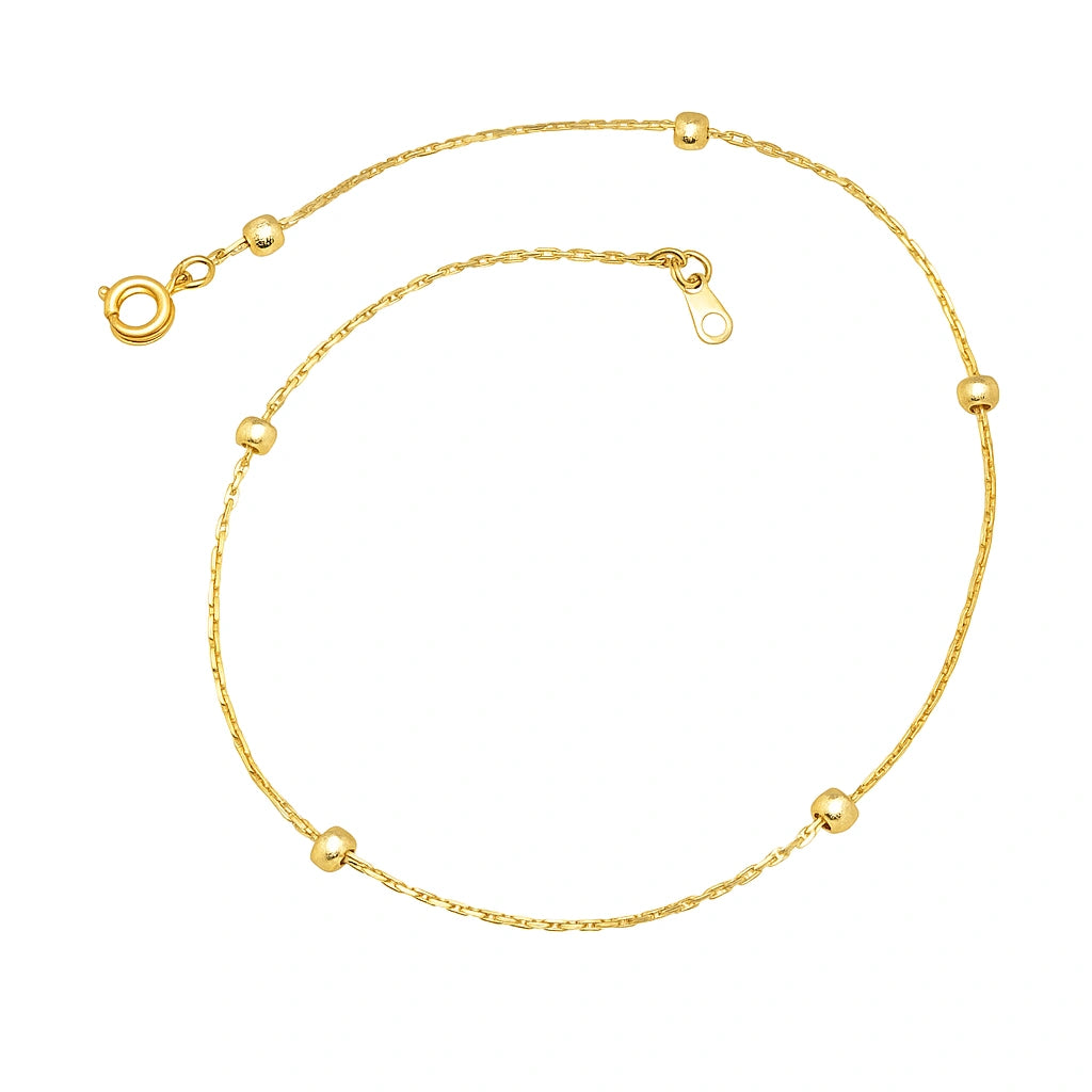 Children's anklet, gold plated with gold studs, 21.5cm, durable and stylish for everyday wear or special occasions.