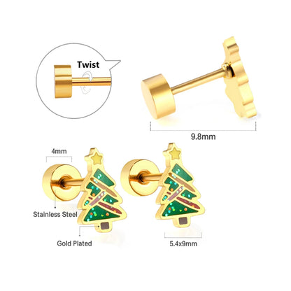 Christmas earrings featuring a gold-plated Christmas tree design with secure screw back closures.