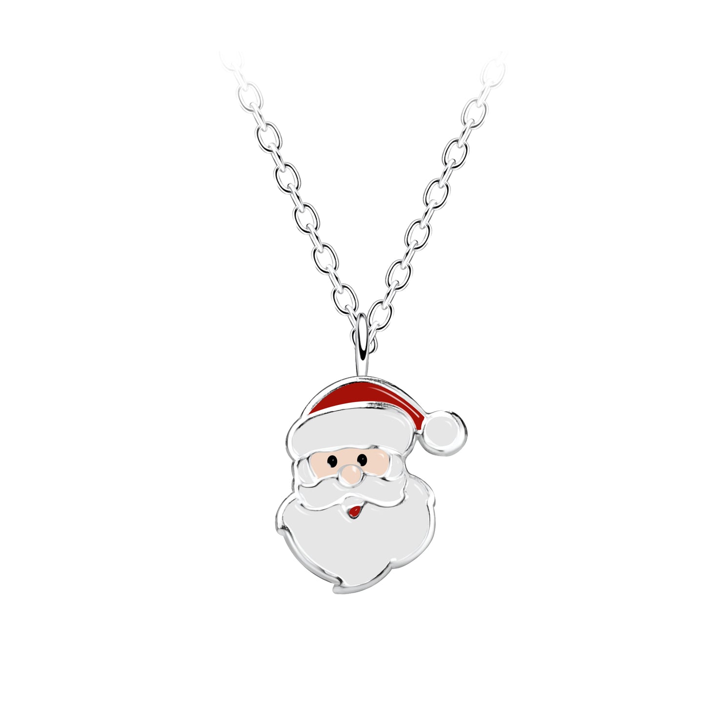 Christmas necklace featuring a sterling silver Santa Claus pendant, perfect for festive celebrations and holiday gifts.