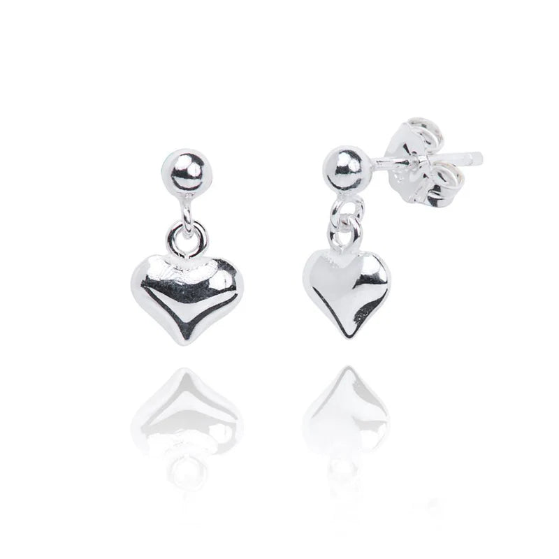Children's Earrings:  Sterling Silver Heart Drop Earrings