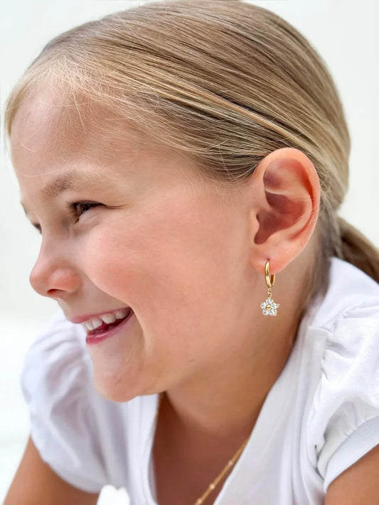 Flower Hoop Earrings - 316L Surgical Steel 18k Gold Plated CZ Flower Charms