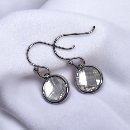Mothers' and Teens' Earrings:  Titanium Clear “Diamond” CZ Hook Earrings