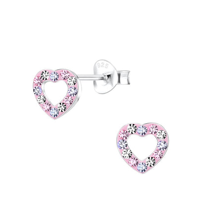 Children's Earrings:  Sterling Silver Pink CZ Open Hearts